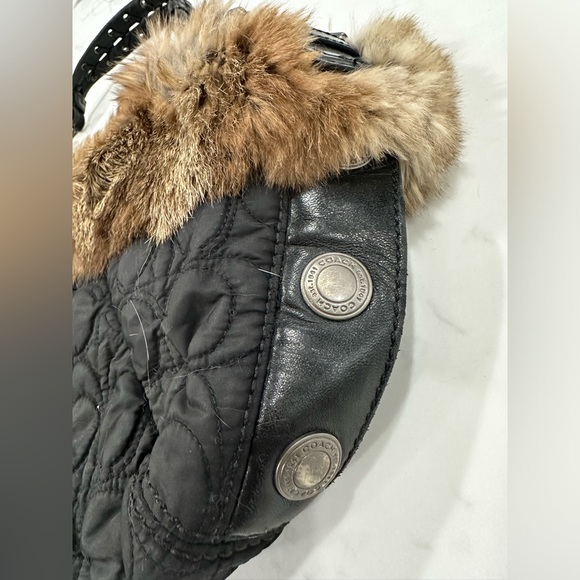 Coach Black Quilted Rabbit Fur Trimmed Purse - Picture 7 of 9